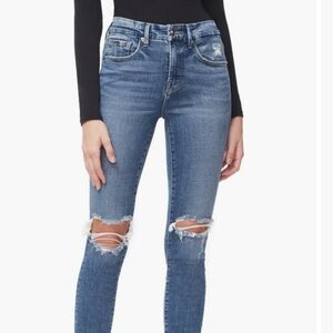 Good American Blue Good Legs Crop Distressed Jeans